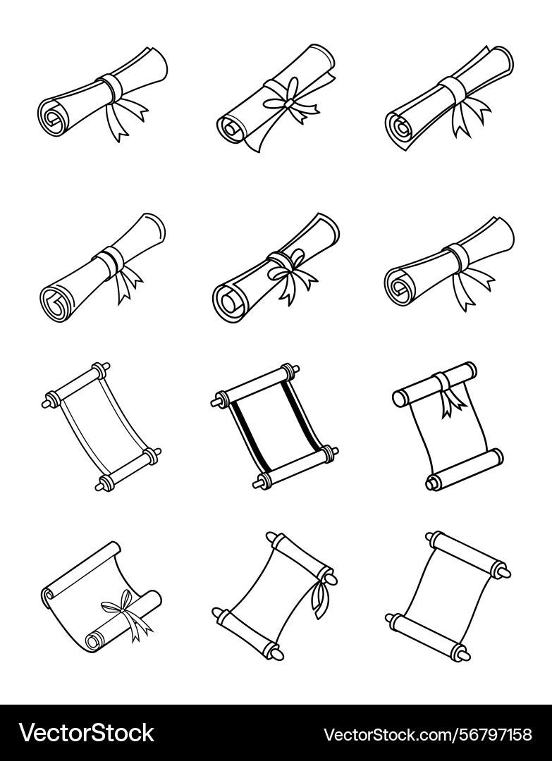 Set of rolled certificate scroll line art Vector Image