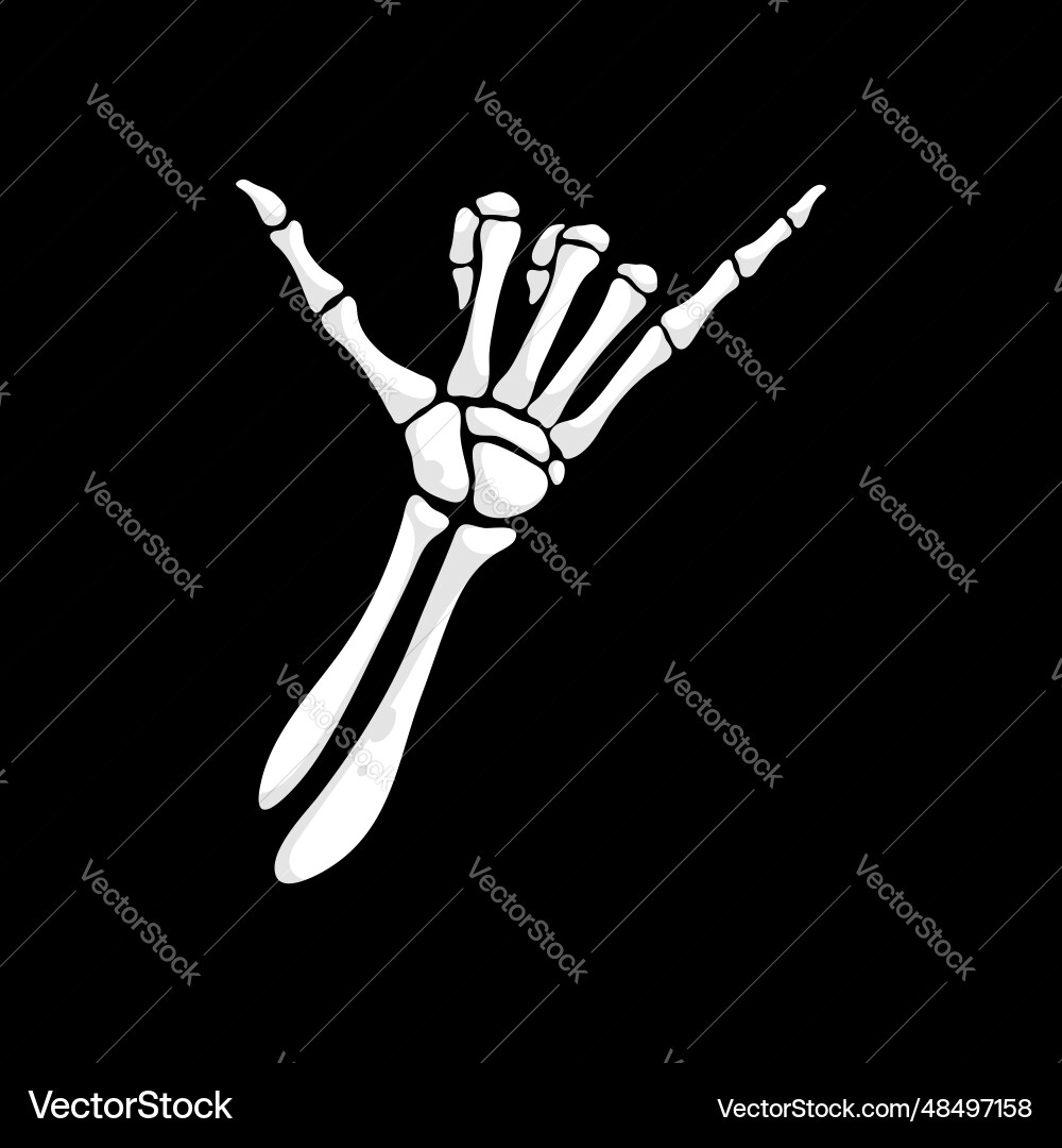 Skeleton hand hang loose surf or shaka gesture vector image