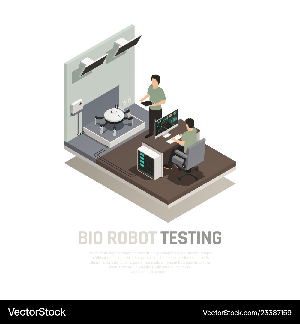 Bio robot testing isometric composition Bio robot testing isometric composition vector image