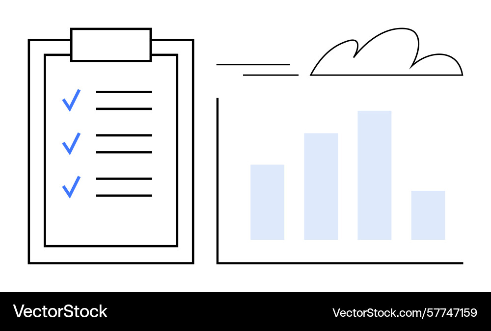 Checklist and bar chart with cloud symbolizing Checklist and bar chart with cloud symbolizing vector image