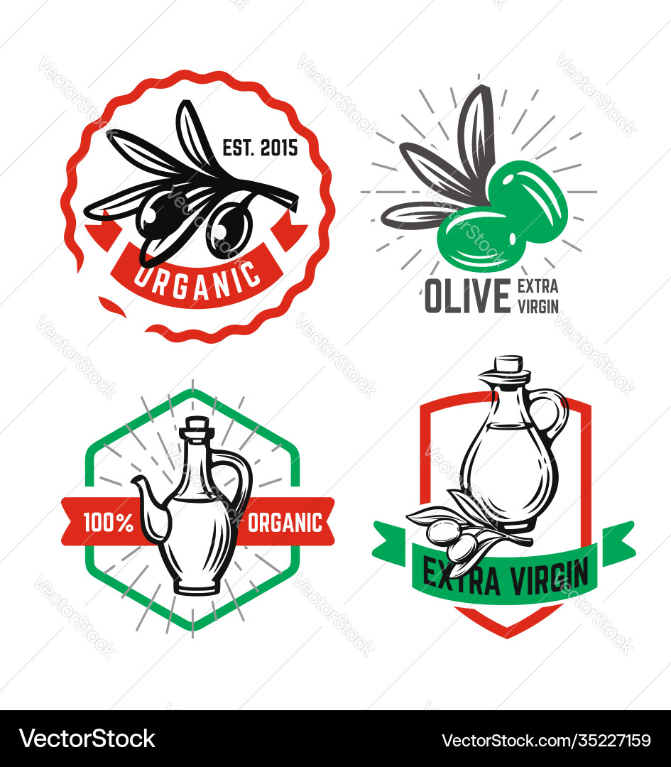 Olive oil emblem set with text for products Olive oil emblem set with text for products vector image