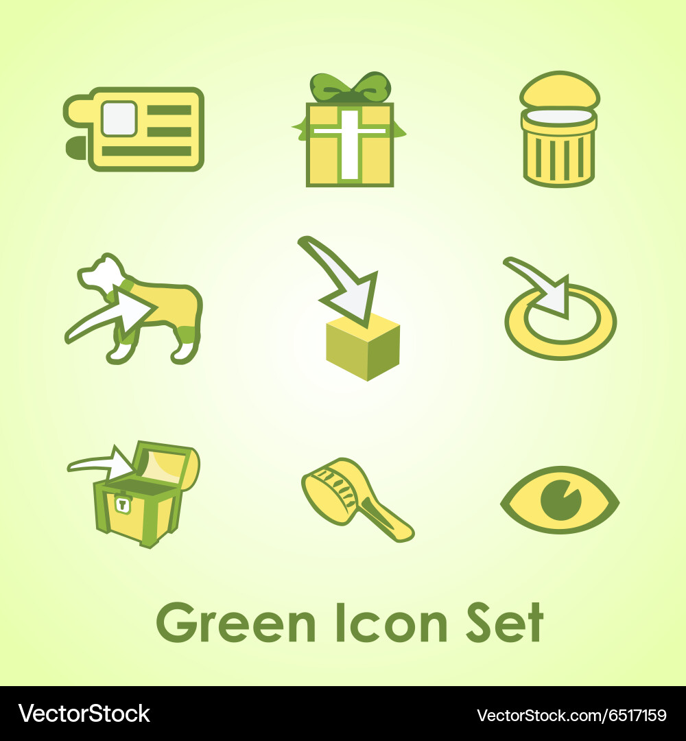 Set of nine objects on a green background vector image