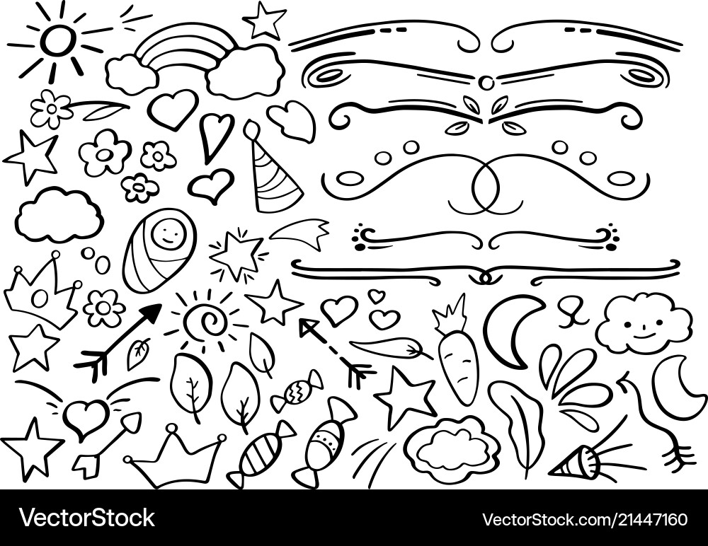 Black line doodles and borders clipart Black line doodles and borders clipart vector image