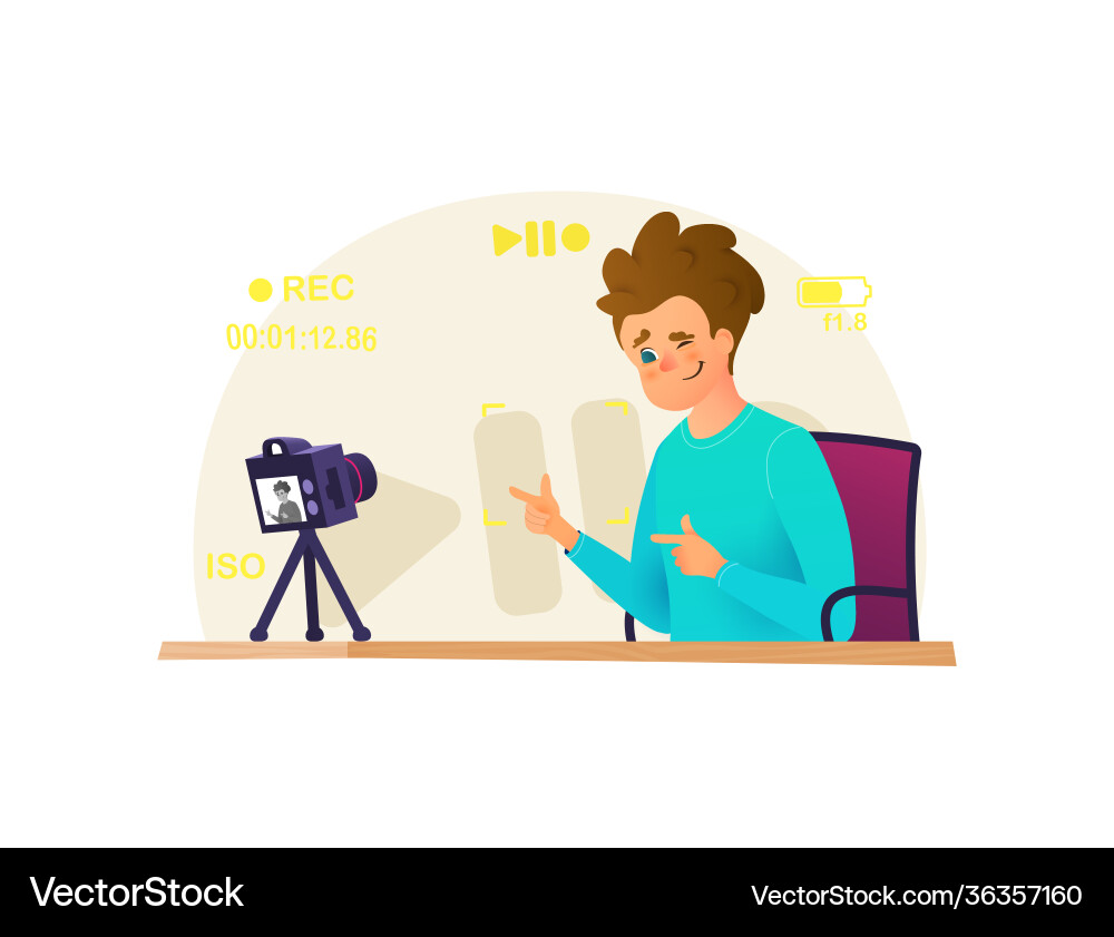 Blogger Recording Interview Video Vector Image