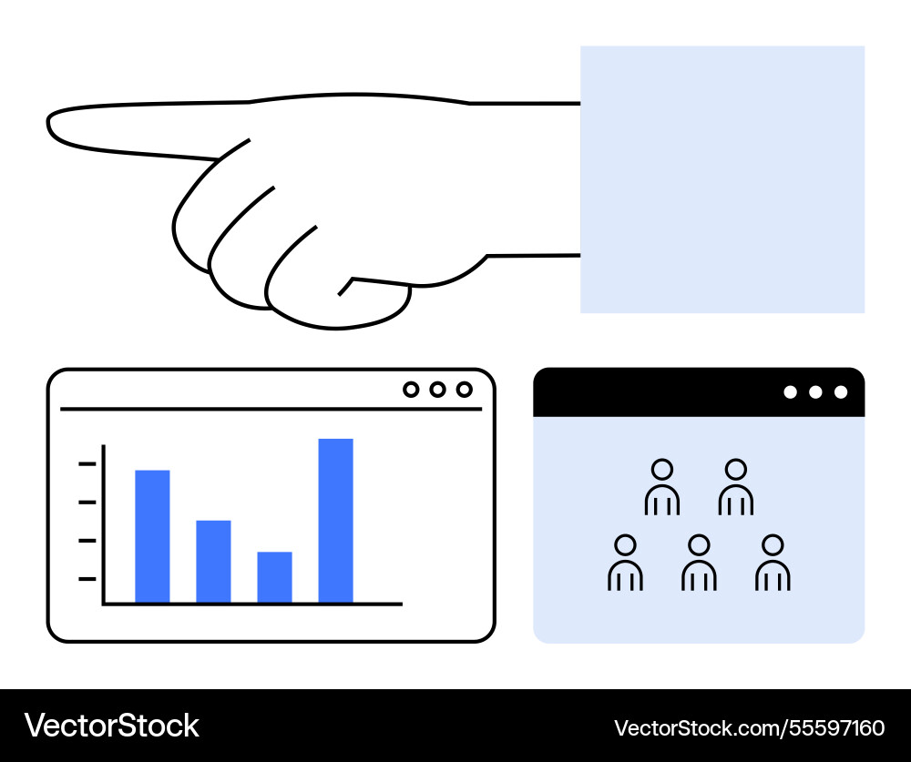 Hand pointing with bar chart and user interface Vector Image