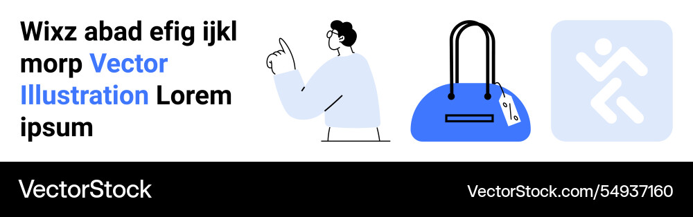 Man gesturing blue handbag with tag and running Man gesturing blue handbag with tag and running vector image