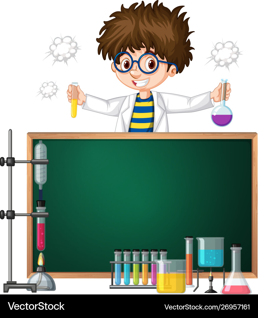 Kid in Science Lab Frame Template vector image