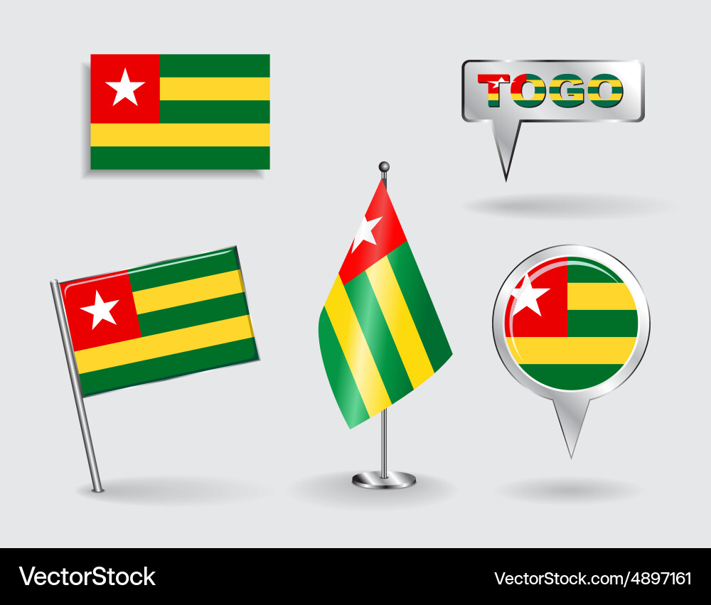Set of togolese pin icon and map pointer flags vector image