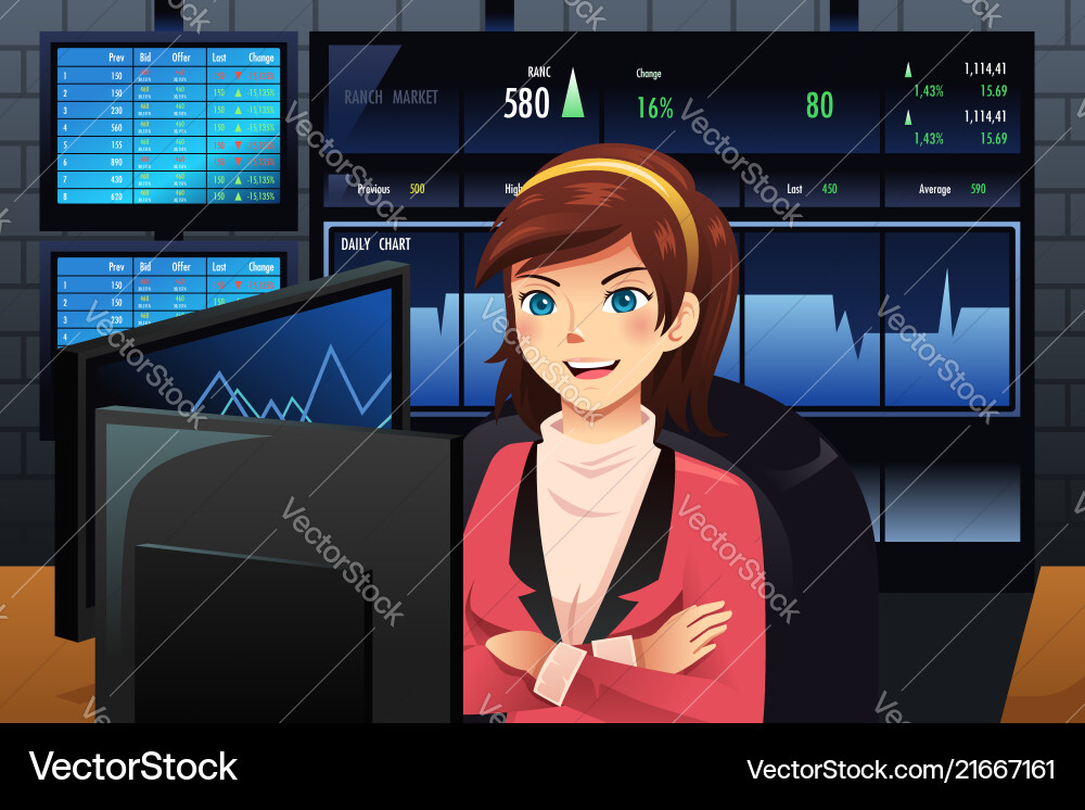 Stock Trader with Multiple Monitors vector image