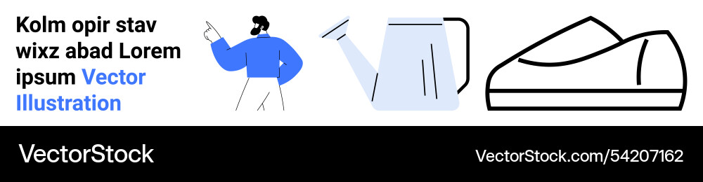 Man pointing watering can and shoe in stacked Man pointing watering can and shoe in stacked Vector Image