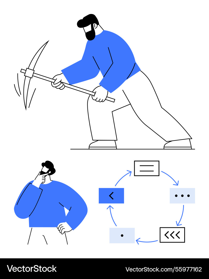 Worker mining with pickaxe and reflective Vector Image