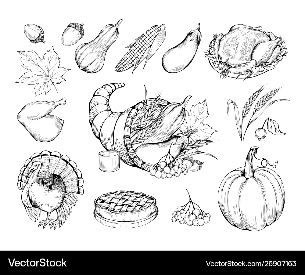 Autumn Harvest Symbols - Thanksgiving Vector Image