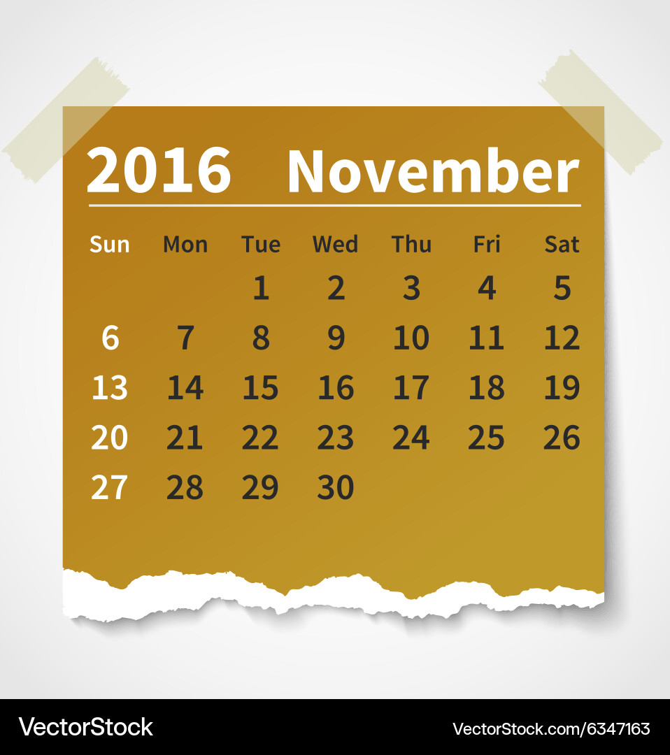 Calendar november 2016 colorful torn paper Vector Image