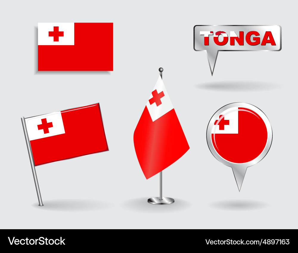 Tonga Pin und Map Pointer Flags Set vektorbild