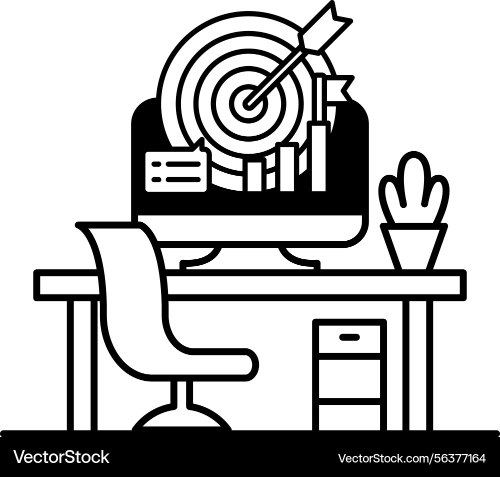 Computer monitor with a bullseye on it sits Vector Image