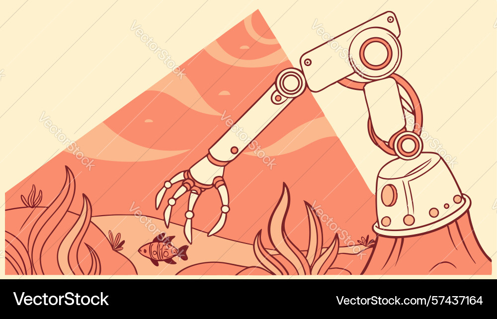 Dynamic robotic arm reaching abstract tech future Vector Image