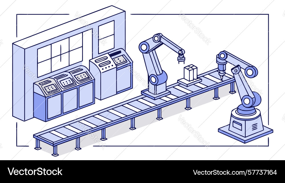 Factory production line with robots icon Vector Image