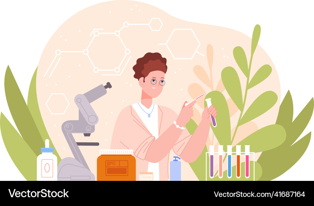 Invention organic product woman pharmacist lab Invention organic product woman pharmacist lab vector image