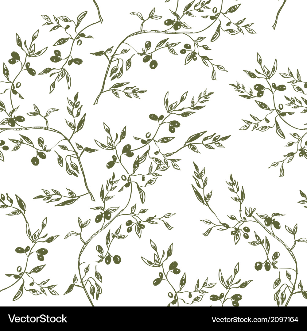 Seamless olive branch pattern hand drawn Vector Image