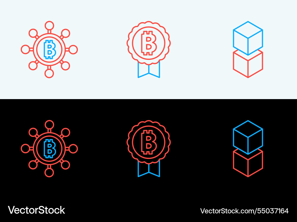 Set line blockchain technology bitcoin and icon vector image