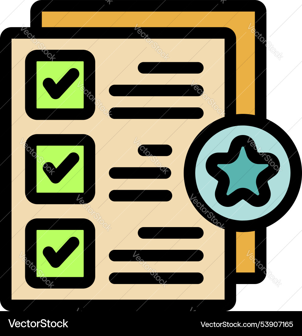 Document with check marks receiving quality star Document with check marks receiving quality star vector image