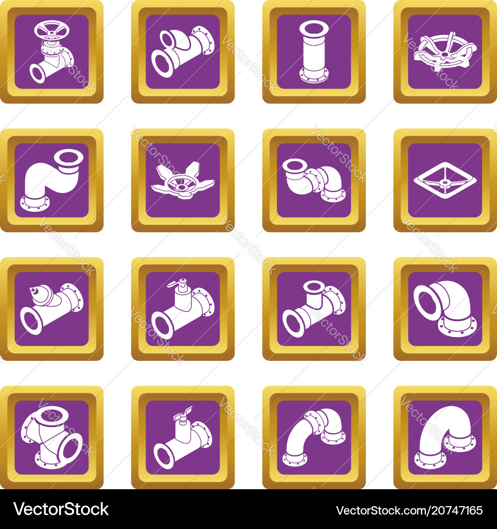 Pipeline constructor icons set purple square Pipeline constructor icons set purple square vector image