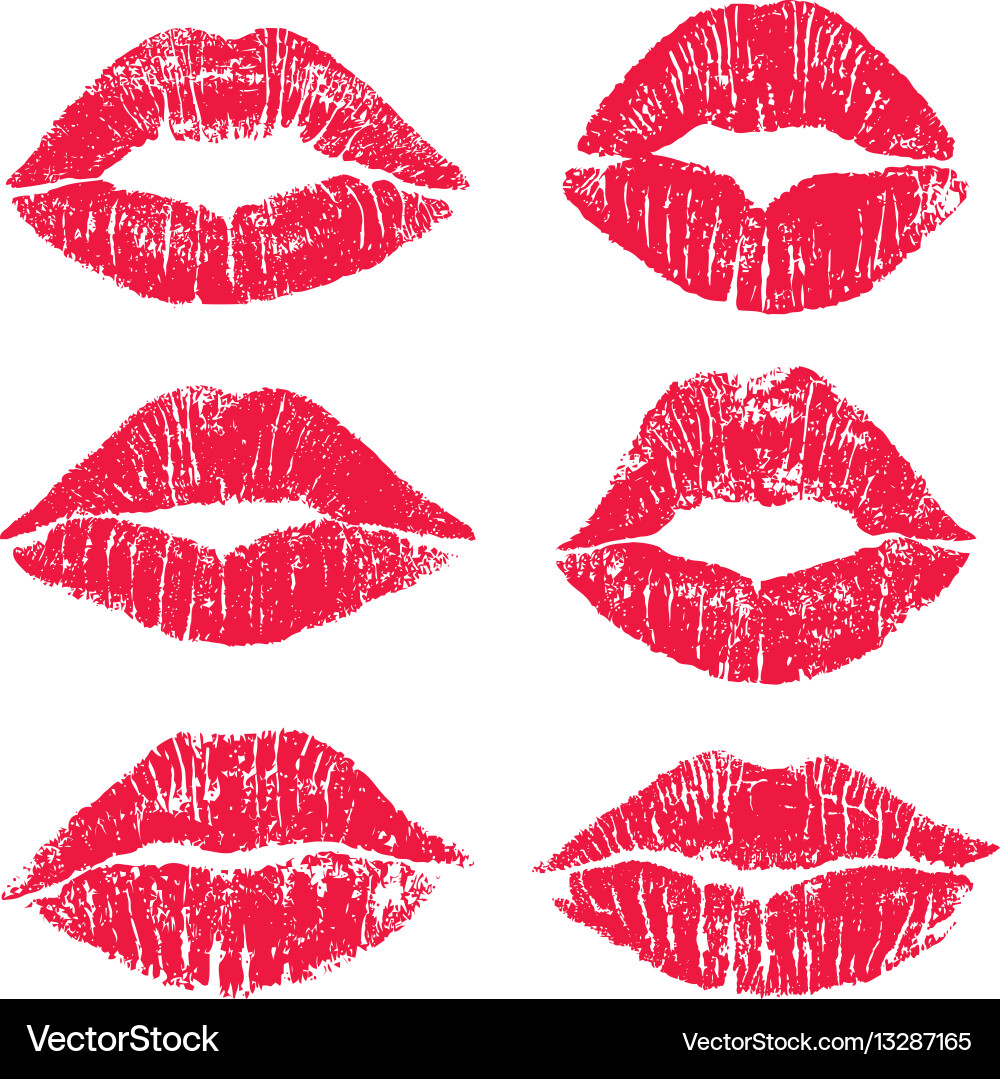 Red Lips Kiss Print Set vector image