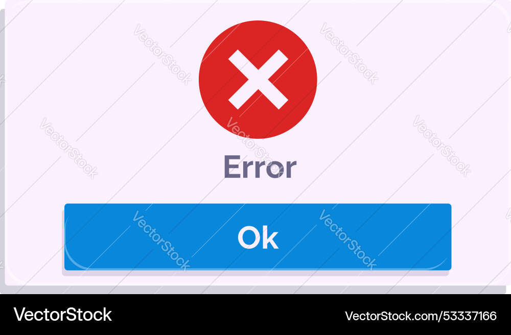 Error message window with ok button showing Vector Image