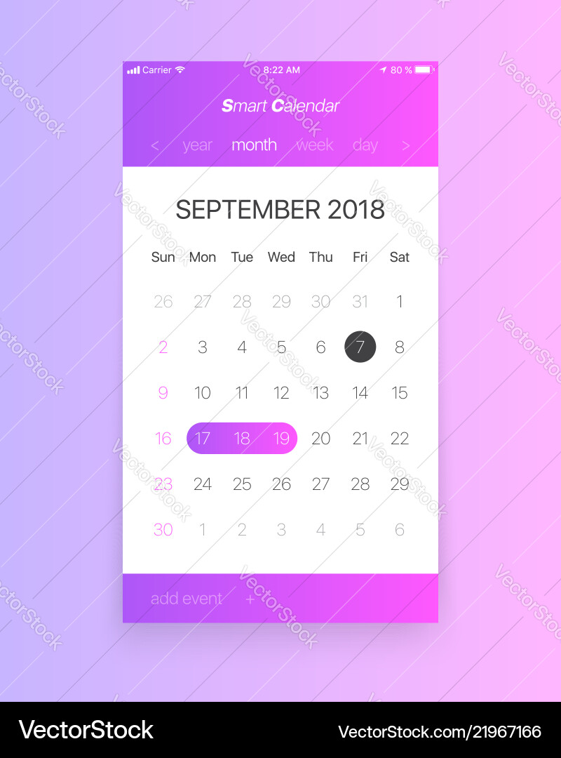 Mobile Calendar App UI Concept vector image