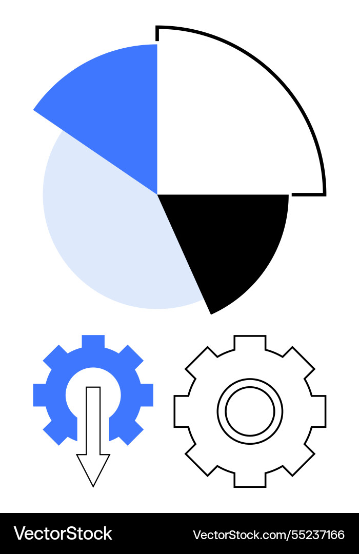 Pie chart and gear mechanism representing data Pie chart and gear mechanism representing data vector image