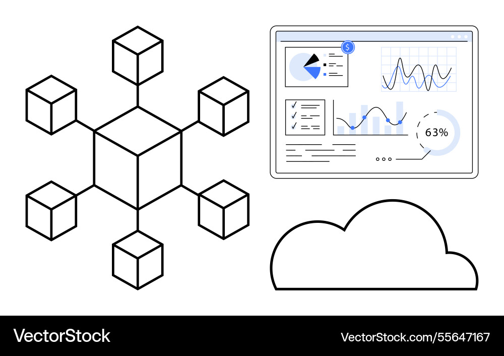 Blockchain technology and cloud-based data Blockchain technology and cloud-based data vector image
