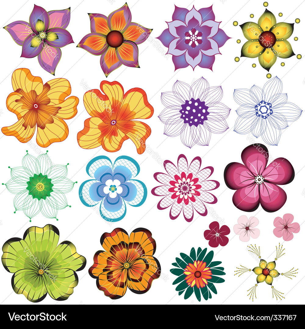 Collection decorative flowers Royalty Free Vector Image
