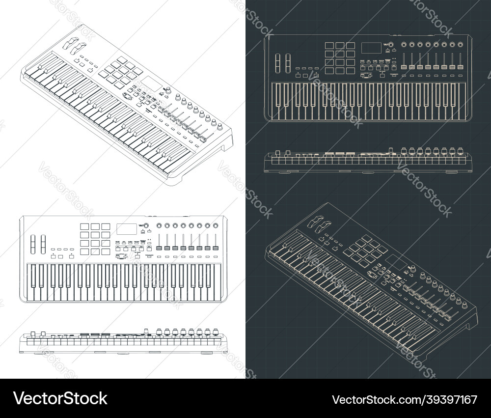 MIDI Keyboard Blueprint Schematic vector image