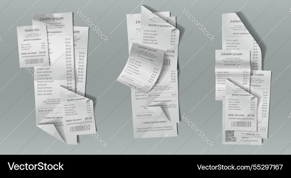 Paper bill receipt pile mockup Royalty Free Vector Image