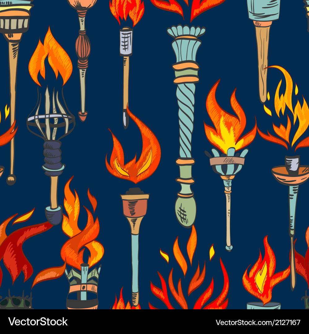 Retro Torch Seamless Pattern Vector Image