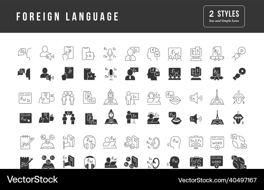 Set of simple icons foreign language Set of simple icons foreign language vector image