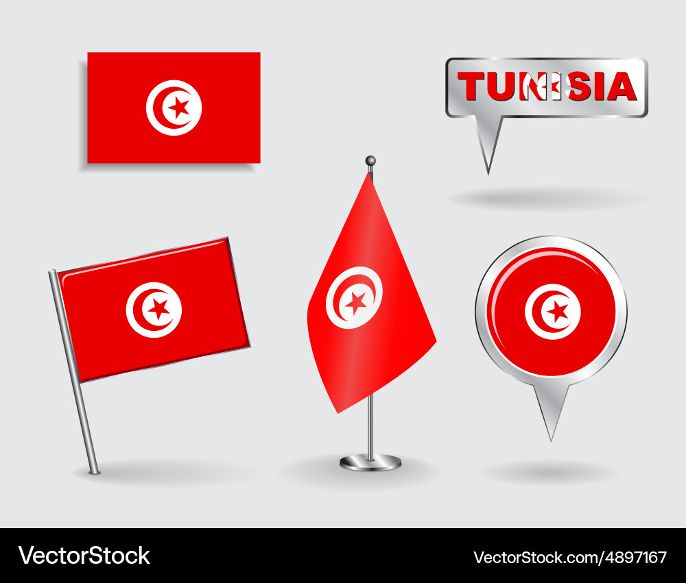 Set of tunisian pin icon and map pointer flags vector image