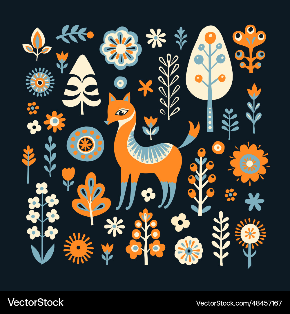 Simple minimalist scandinavian pattern with fox Simple minimalist scandinavian pattern with fox vector image