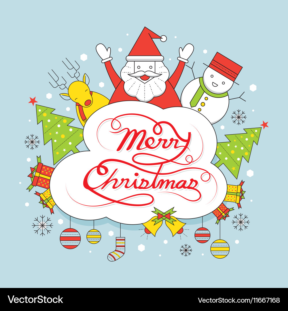 Christmas Line Art Festive Ornaments Vector Image