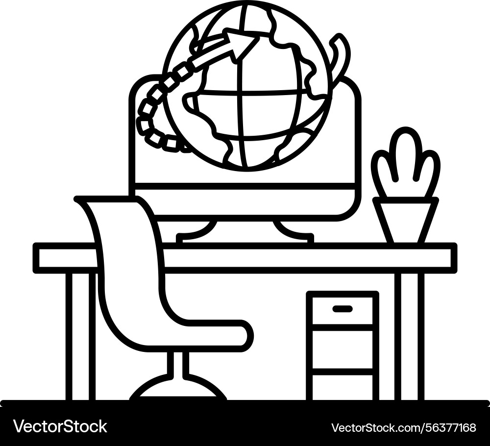 Computer monitor is on a desk with globe Computer monitor is on a desk with globe vector image