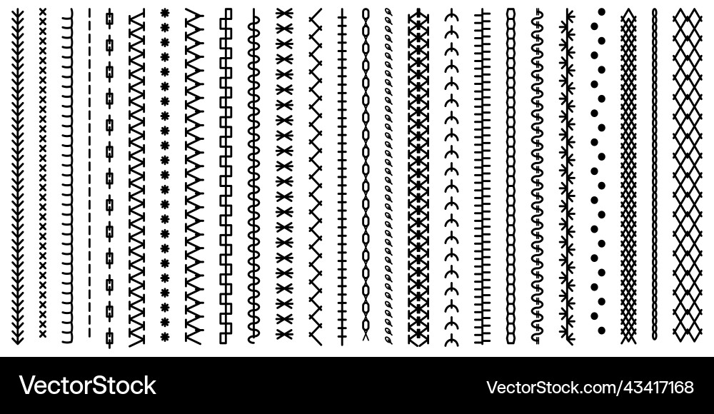 Different types of machine stitch brush pattern Different types of machine stitch brush pattern vector image