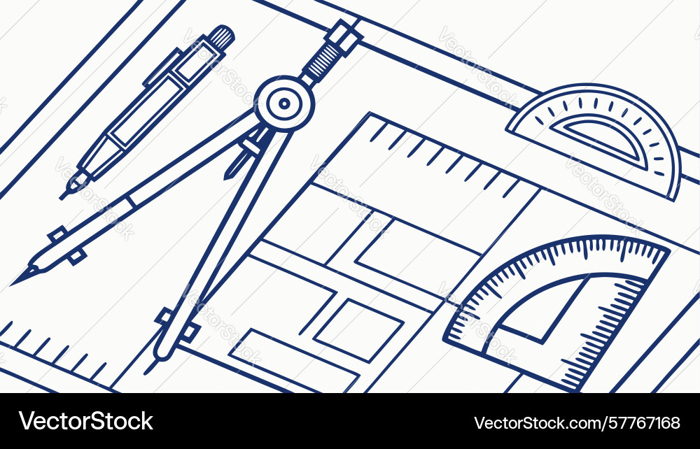 Engineering tools on blueprint for technical vector image