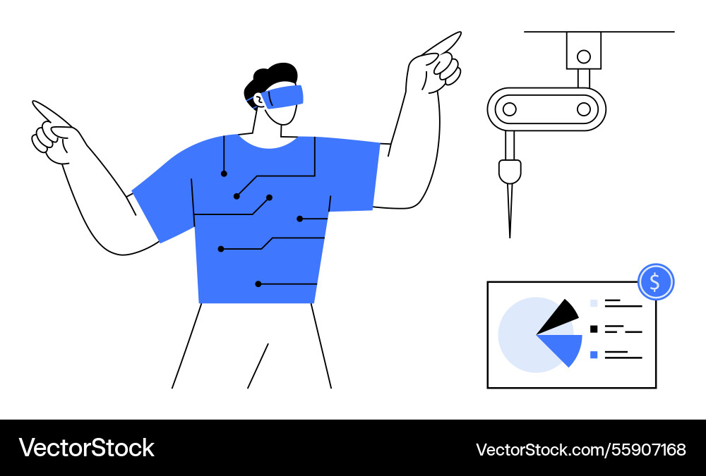 Futuristic worker using vr technology to operate Futuristic worker using vr technology to operate vector image