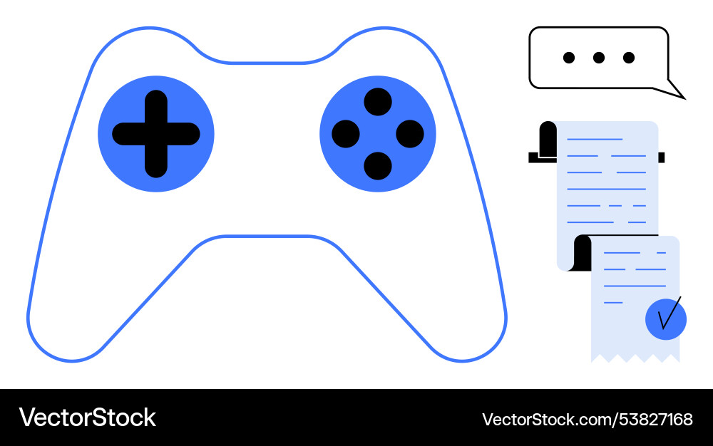 Gaming controller with speech bubble and checklist Gaming controller with speech bubble and checklist Vector Image