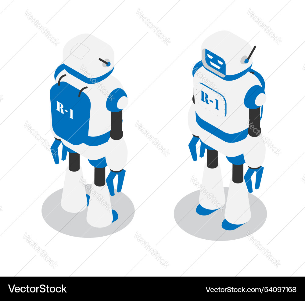 Robot assistant in production conveyor line smart vector image