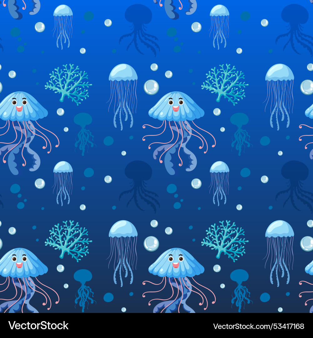 Seamless pattern with jellyfish coral and bubbles Vector Image