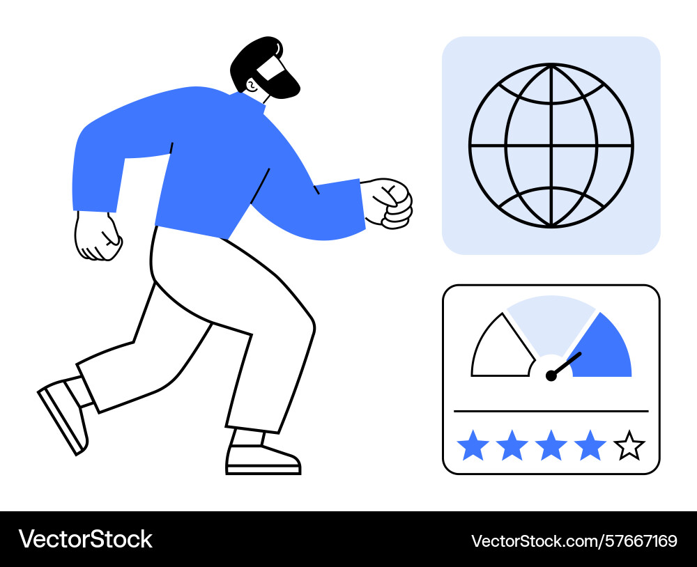 Man in motion with global network and performance Man in motion with global network and performance vector image
