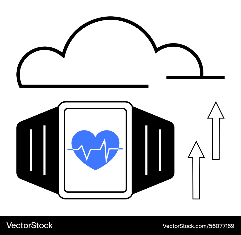 Smartwatch monitoring heart rate with cloud data Smartwatch monitoring heart rate with cloud data Vector Image
