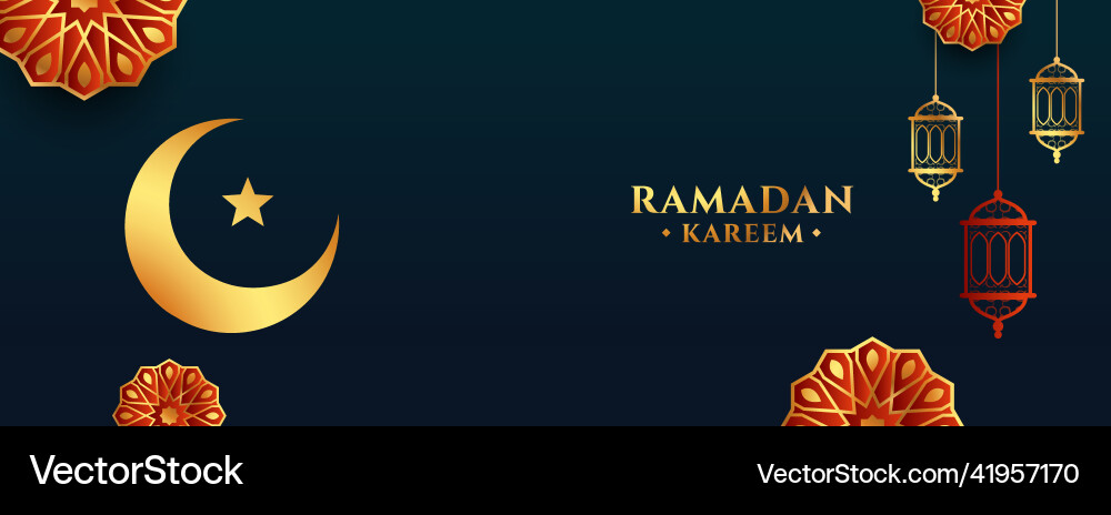 Holy ramadan month banner with moon and arabic vector image