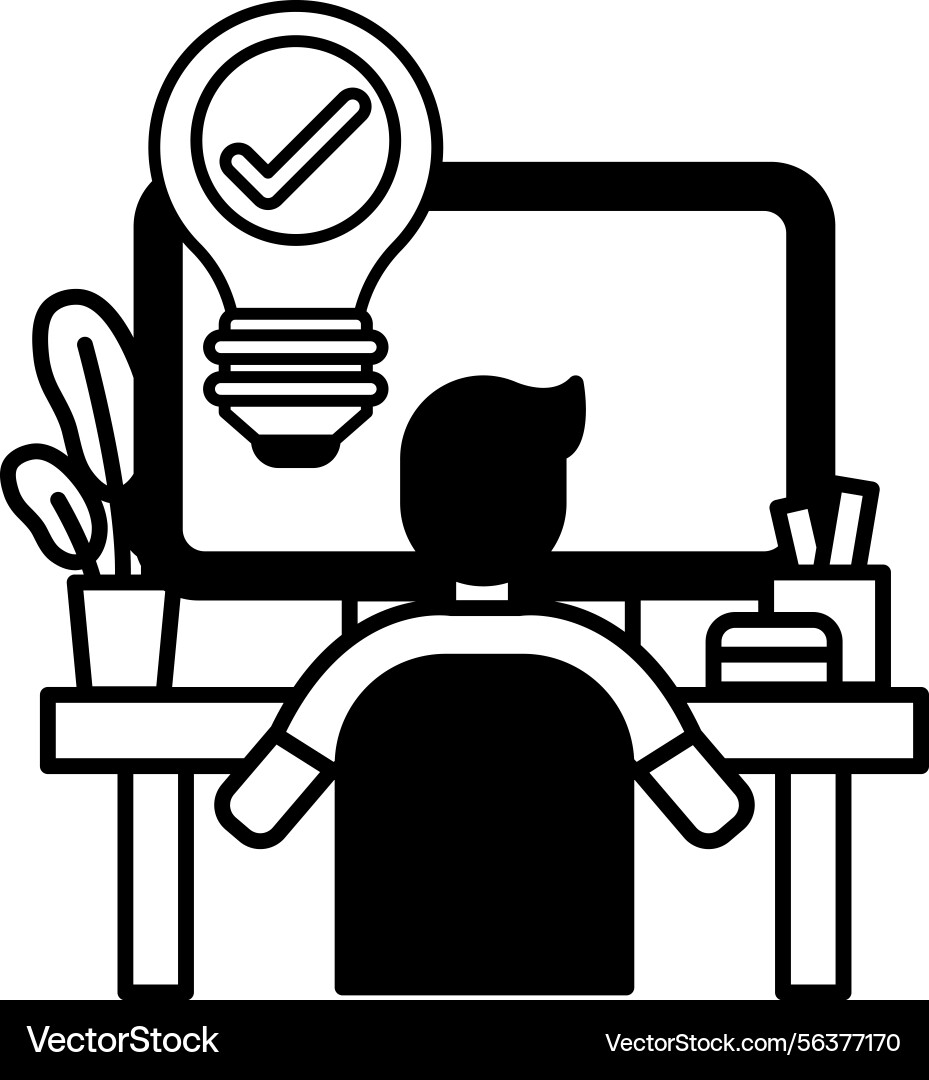 Man is sitting at a desk with computer monitor Man is sitting at a desk with computer monitor vector image